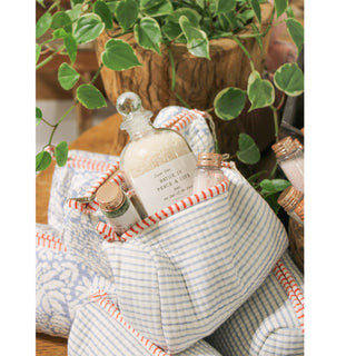 Blue Striped Quilted Zipper Bag- Medium