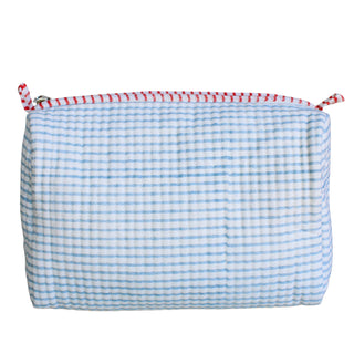 Blue Striped Quilted Zipper Bag- Large