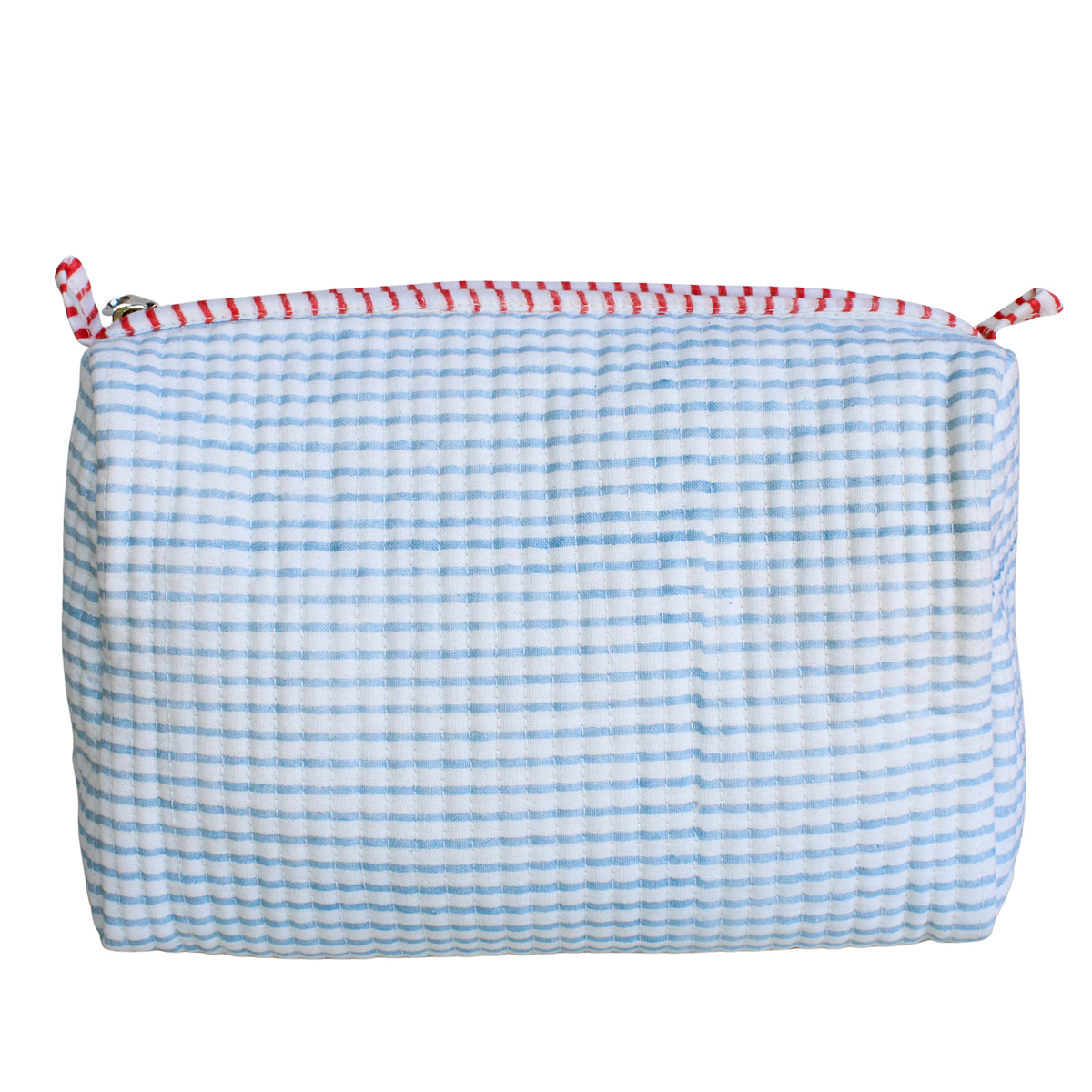 Blue Striped Quilted Zipper Bag- Large