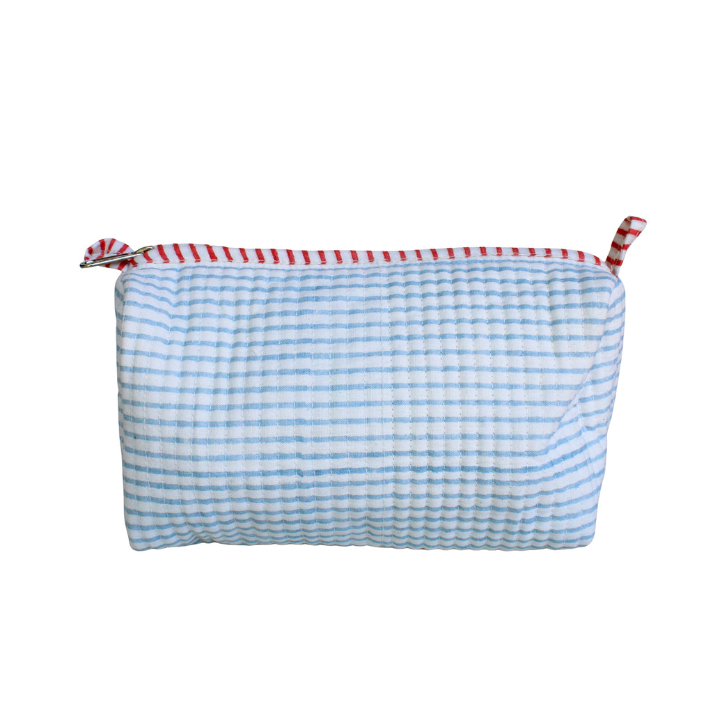 Blue Striped Quilted Zipper Bag- Medium