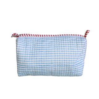 Blue Striped Quilted Zipper Bag- Medium