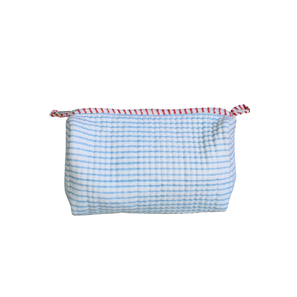 Blue Striped Quilted Zipper Bag- Small