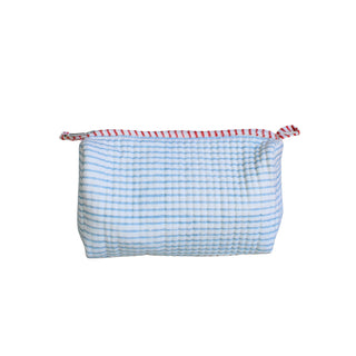 Blue Striped Quilted Zipper Bag- Small