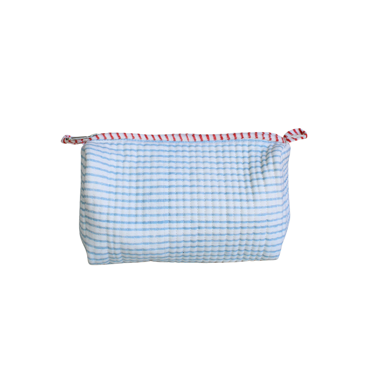 Blue Striped Quilted Zipper Bag- Small