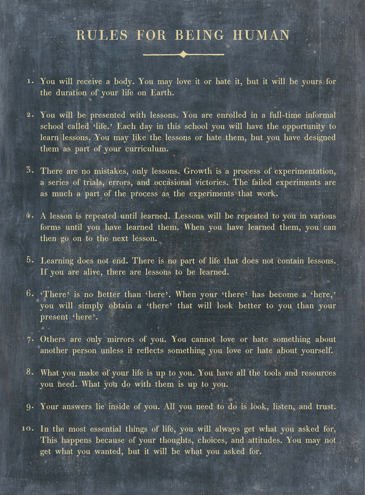 Rules For Being Human Art Print - Gallery Wrap