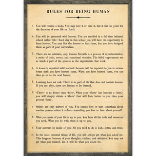 Rules For Being Human- Grey Wood Art Print