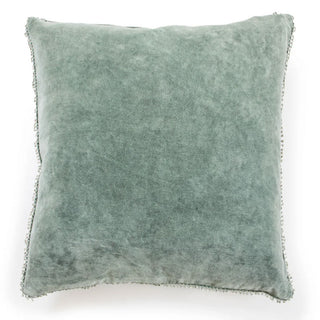 Sage Velvet Pillow With Poms - 22"x22