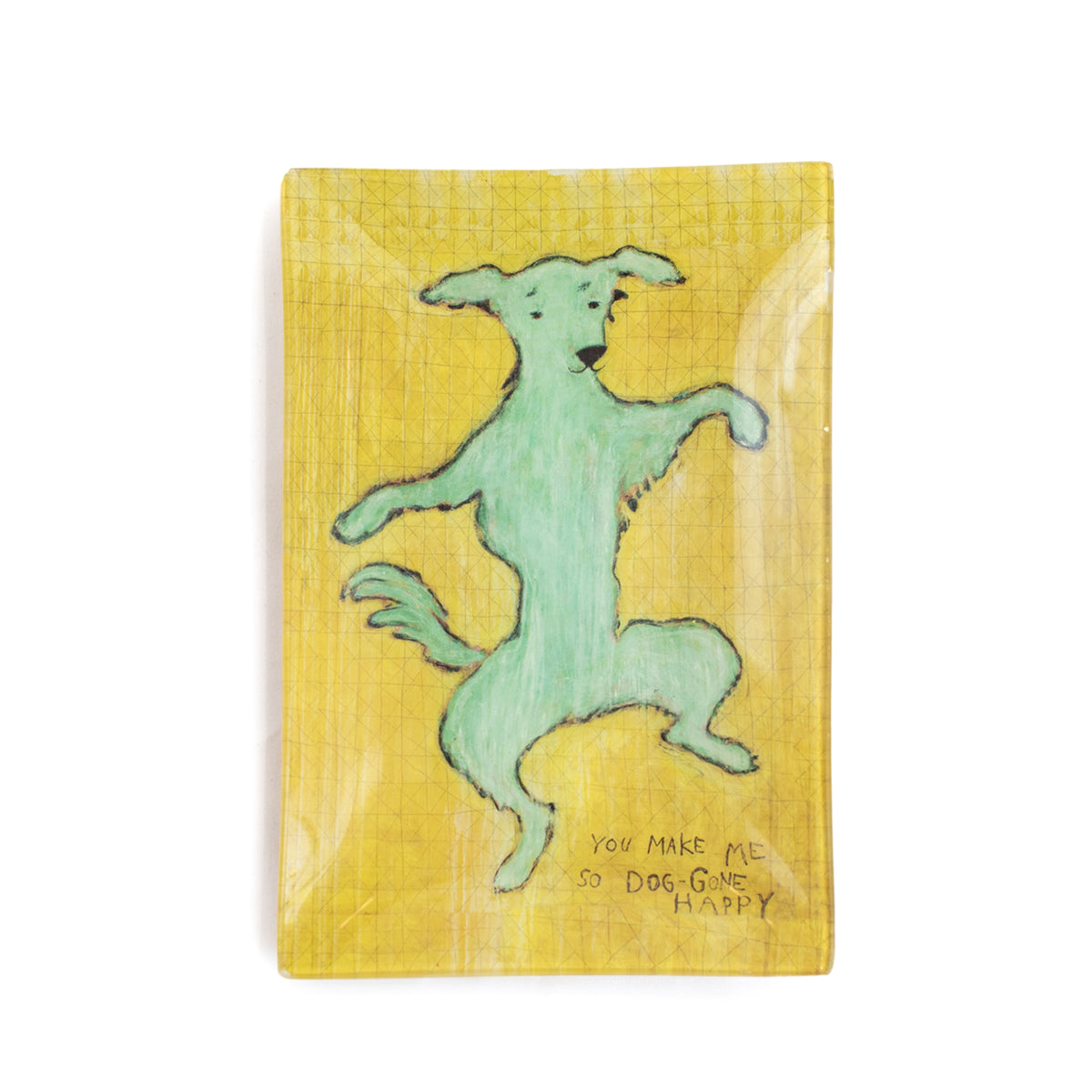 Dancing Dog Rectangular Decoupage Plate 5.75x8.5