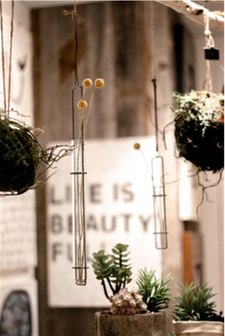 Hanging Glass Tube Vases - Assorted Set of 3 Sizes- Zinc