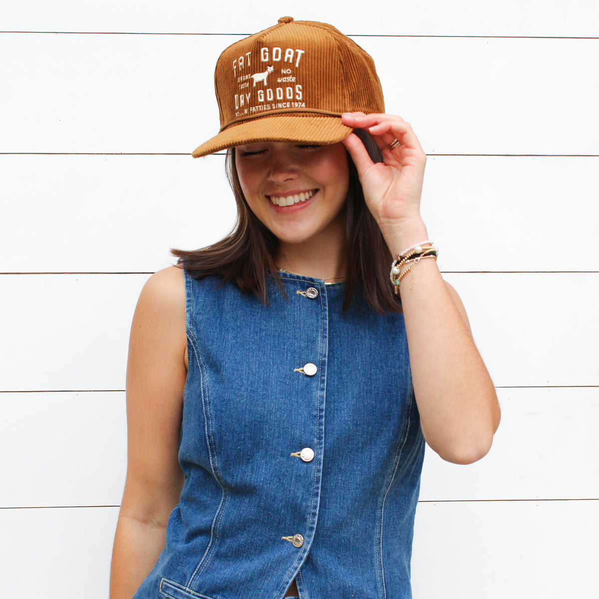 "Fat Goat" Corduroy Trucker Hat- Brown