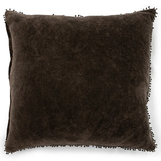 Truffle Velvet Pillow with Poms - 22"x22