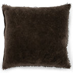 Truffle Velvet Pillow with Poms 22x22