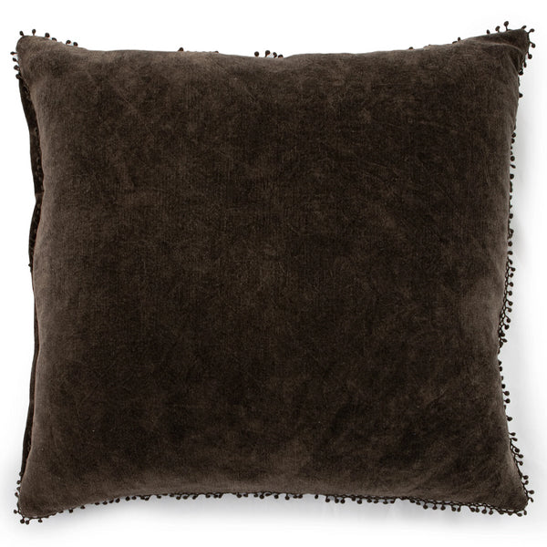 Truffle Velvet Pillow with Poms 22x22