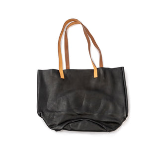 Large Leather Black Tote Bag with Natural Straps Black