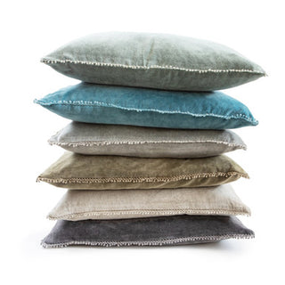 ***Ash Velvet Pillow With Poms 22x22