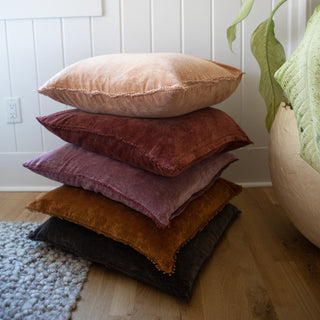 ***Rust Velvet Pillow with Poms 22x22