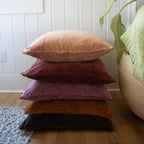Truffle Velvet Pillow with Poms 22x22
