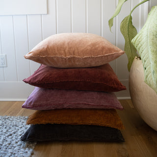 Truffle Velvet Pillow with Poms 22x22