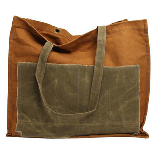 Distressed Canvas Two Tone Tote -Brown & Army Green