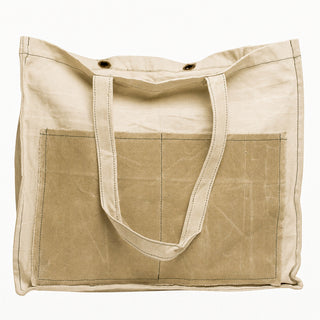 Distressed Canvas Two Tone Tote - Cream & Brown