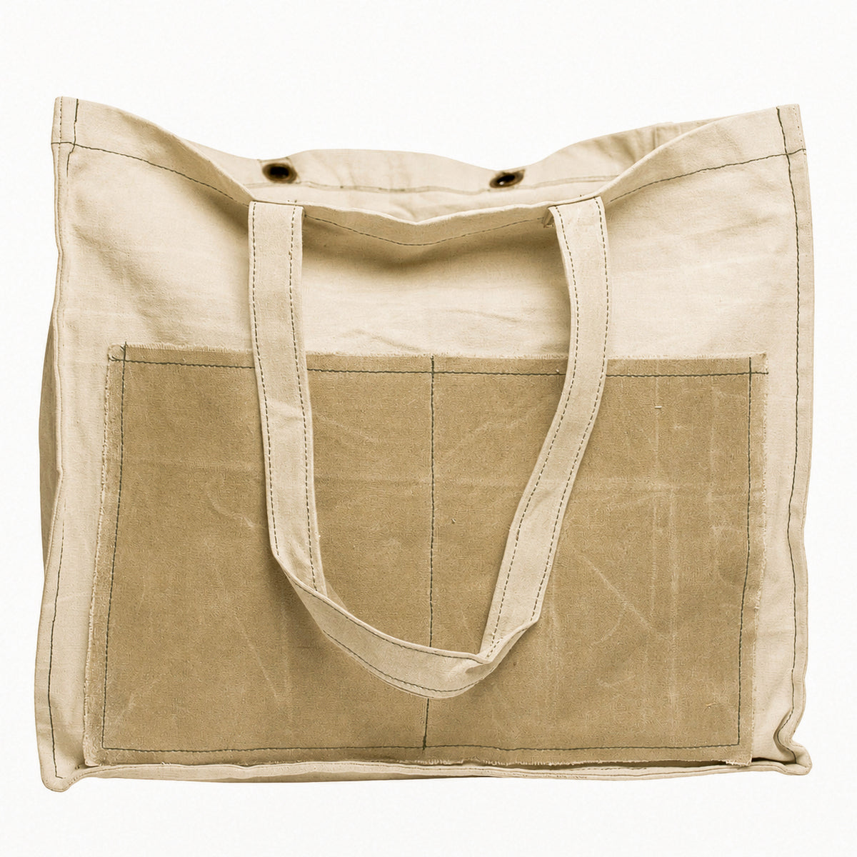 Distressed Canvas Two Tone Tote - Cream & Brown