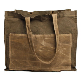 Distressed Canvas Two Tone Tote- Army Green & Mushroom