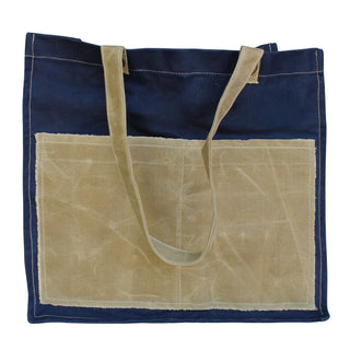 Distressed Canvas Two Tone Tote - Navy & Brown