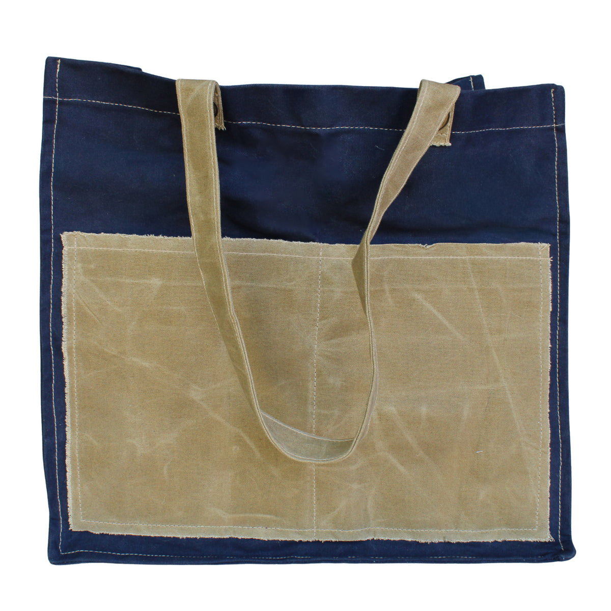 Distressed Canvas Two Tone Tote - Navy & Brown