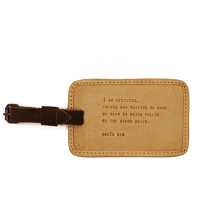 I Am Restless (Anais Nin) Leather Luggage Tag in Honey