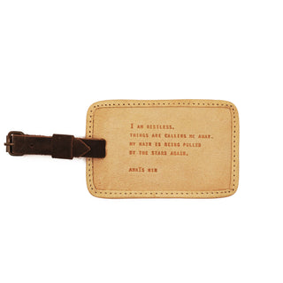 I Am Restless (Anais Nin) Leather Luggage Tag in Honey