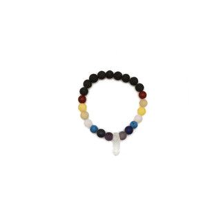 Raw Crystal Point Chakra & Lava Bead Bracelet - Set of 12