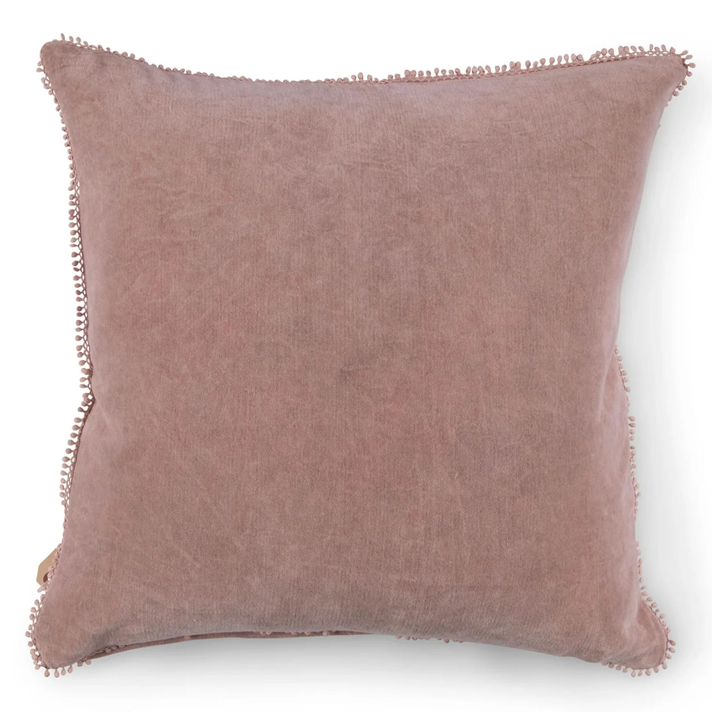 Blush Velvet Pillow With Poms 22x22