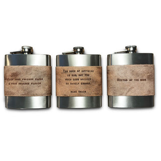 Brown Leather Quote Flasks - Assorted Set of 12