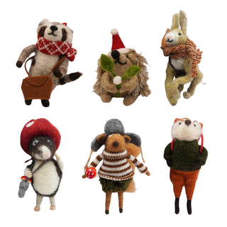 Felt Winter Woodland Animal Ornaments - Assorted Set of 6