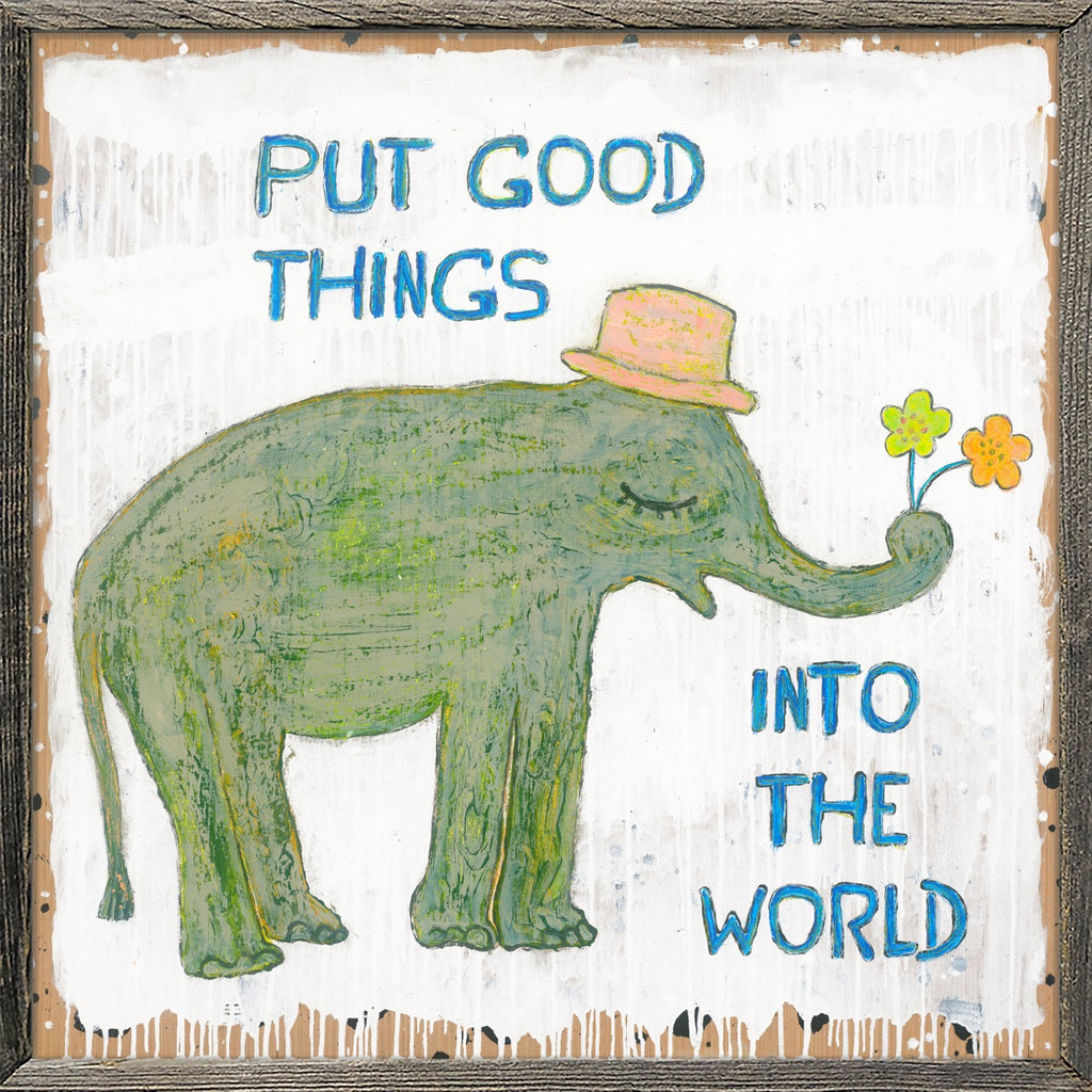 Good Things Elephant Art Print - Grey Wood