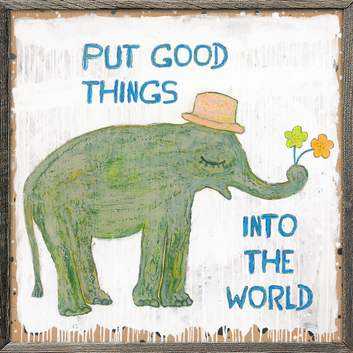 Good Things Elephant Art Print - Grey Wood
