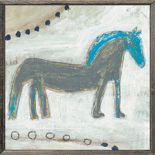 Horse with Blue Mane (Grey Wood) - Art Print