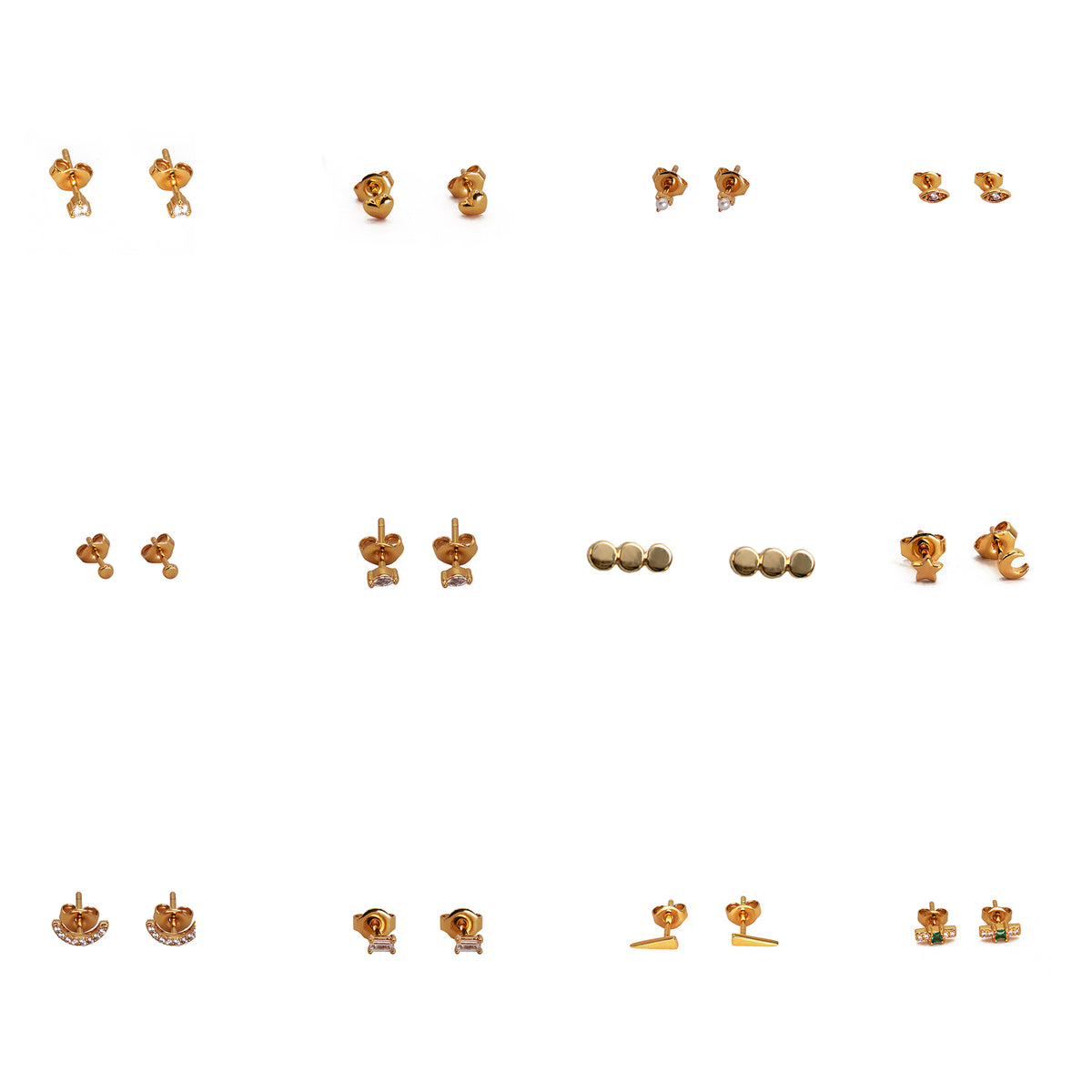 Tiny Stackable Stud Earrings Collection- Set of 12