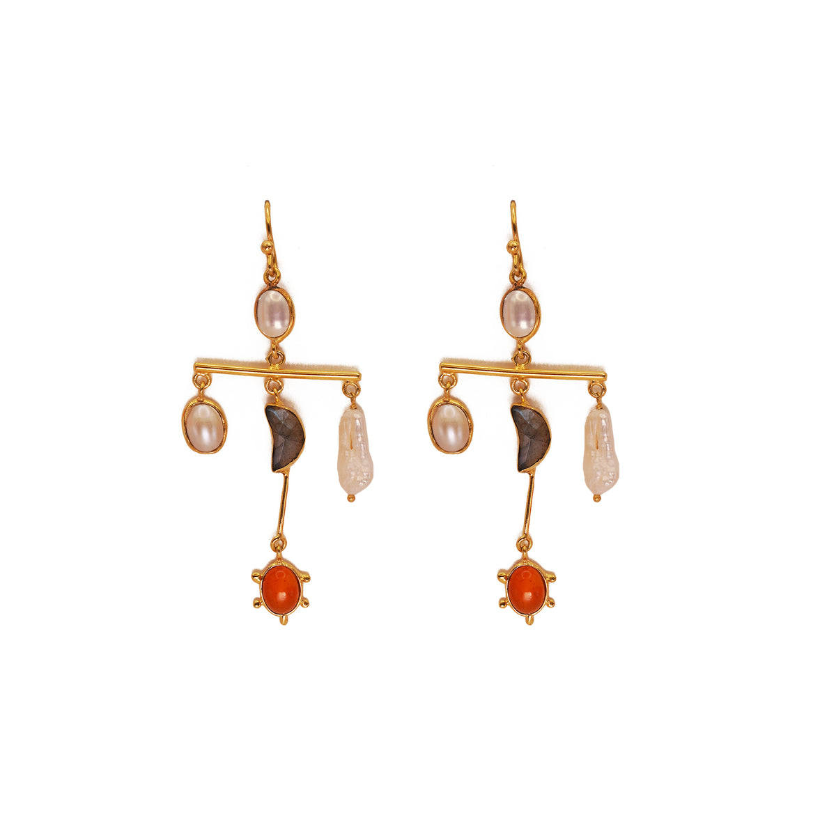 ***Multi-Stone Moon Mobile Earrings