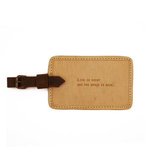 Life Is Short Leather Luggage Tag in Honey