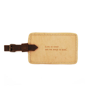 Life Is Short Leather Luggage Tag in Honey