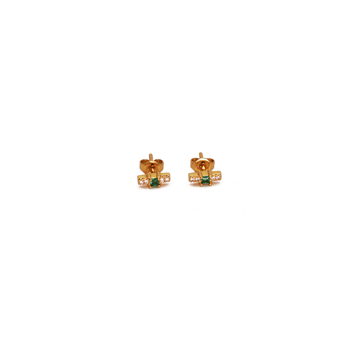 Emerald Bar Stud Tiny Earrings
