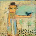 Man with Bird Art Print - Gallery Wrap