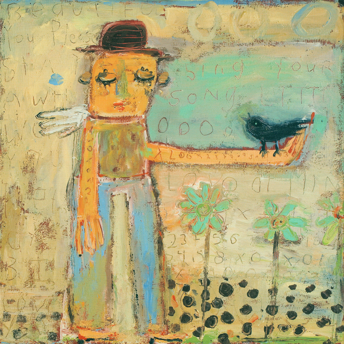 Man with Bird Art Print - Gallery Wrap