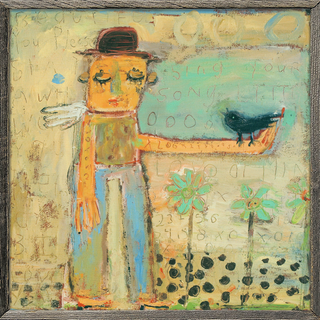 Man with Bird (Grey Wood Frame) - Art Print