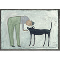 Man with Dog Art Print - Grey Wood