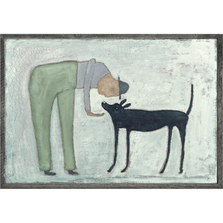Man with Dog (Grey Wood) - Art Print