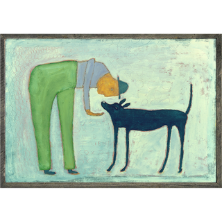 Man with Dog (Grey Wood) - Art Print