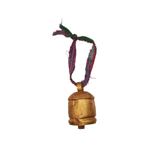 Medium Brass Bell with Kantha Hanger - Set of 6