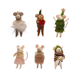 Felt Very Merry Mice Ornaments - Assorted Set of 6